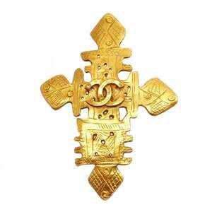 CHANEL Gold Logo Brooch